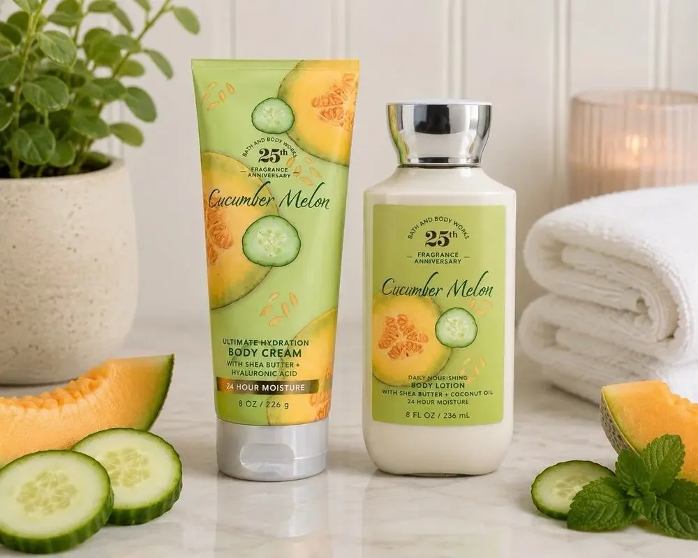 Bath & Body Works Cucumber Melon Lotion & Body Cream Set 25th Anniversary New